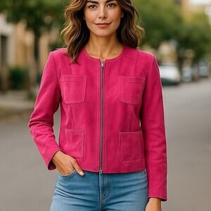 FIELDGEAR Leather Suede Jacket Bright Fuchsia PINK~ Women's Coat Size MEDIUM